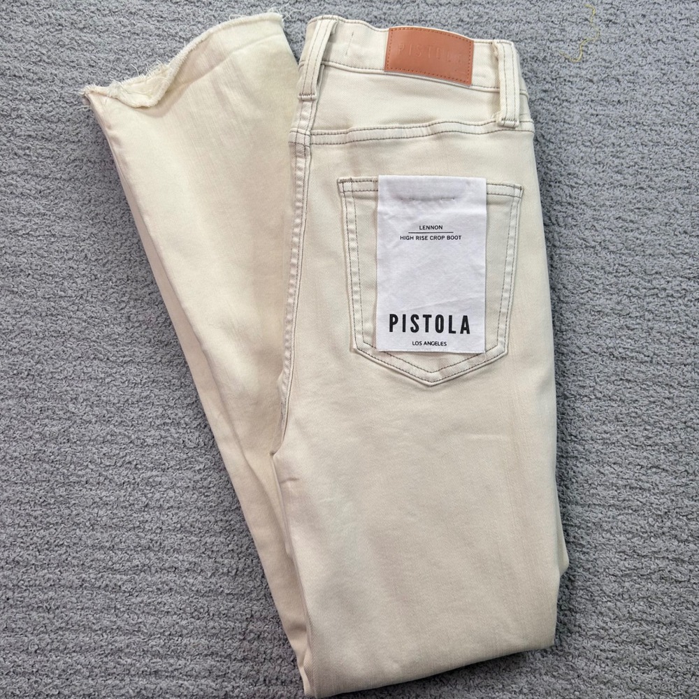 NWT Pistola Lennon High Rise Crop Boot Jeans Cream 26 Minimalist Coastal Luxury